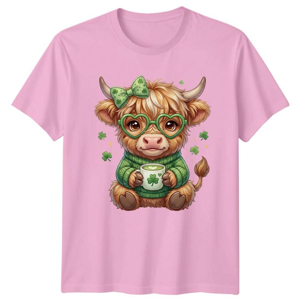 Cute Highland Cow With Shamrock Unisexs TShirt St Patricks Day Gift For Her