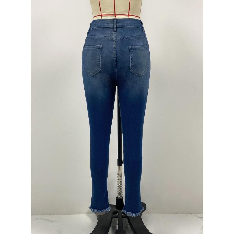 Летние женские джинсы Stretch Hole Slim Comfortable Брюки со средней посадкой