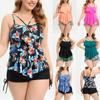 Женский купальник больших размеров с цветочным принтом и рюшами, комплект бикини с высокой талией, пляжная одежда, купальные костюмы