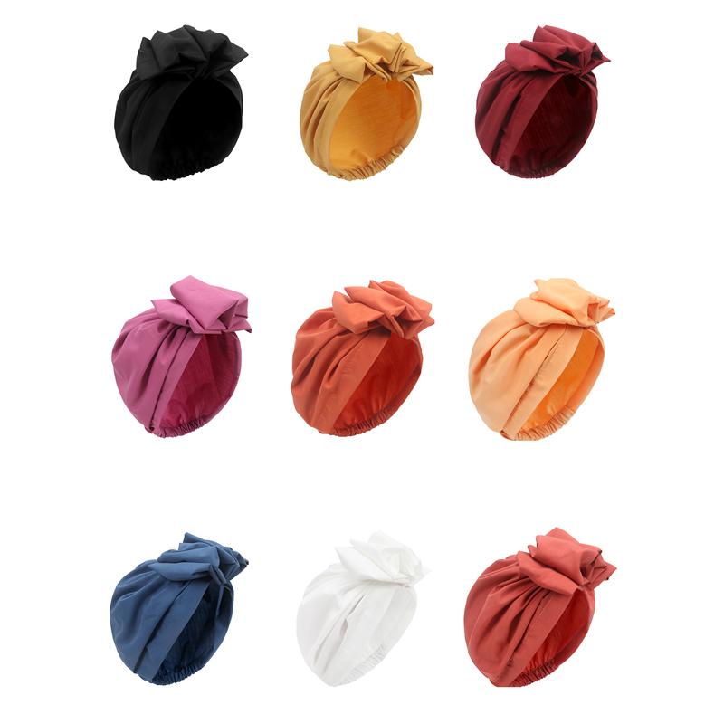 New Women Hijab Turban Solid Large Bow Head Scarf Muslim Women Scarf French Retro Flower Head Cap Hat Fashion Ladies Bandanas