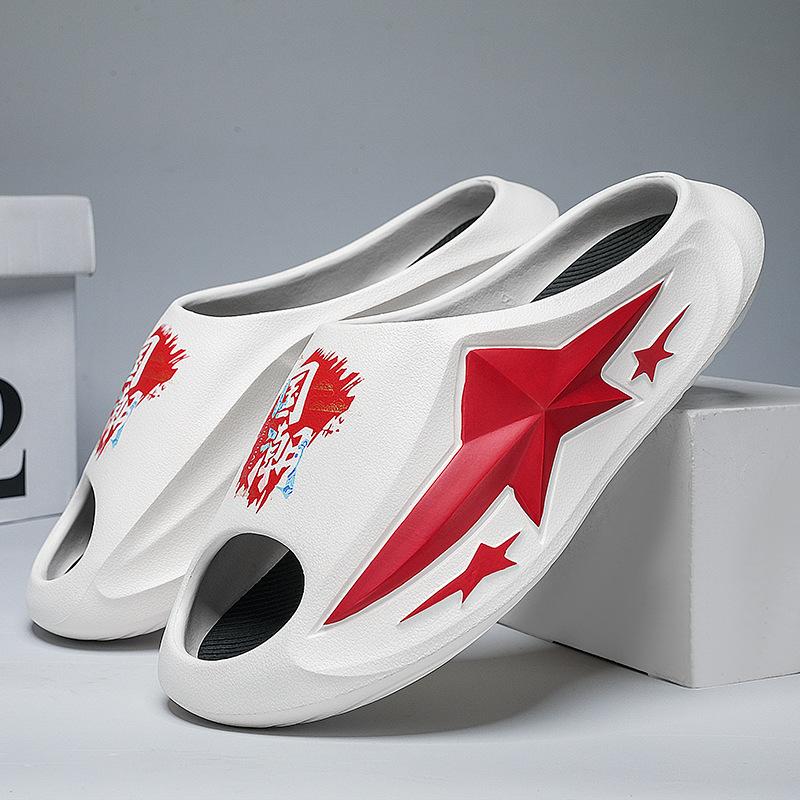 Комбинация шаг на дерьмо чувство одно слово перетаскивание лето Douyin прямая трансляция звездная пара мягкая подошва спорт прилив национальный прилив тапочки мужская обувь