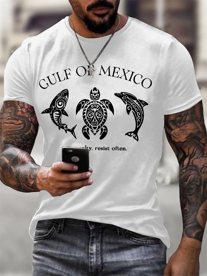 Mens Gulf Of Mexico Print T Shirt Summer Holiday Short Sleeve TShirts Casual Tops Tees New