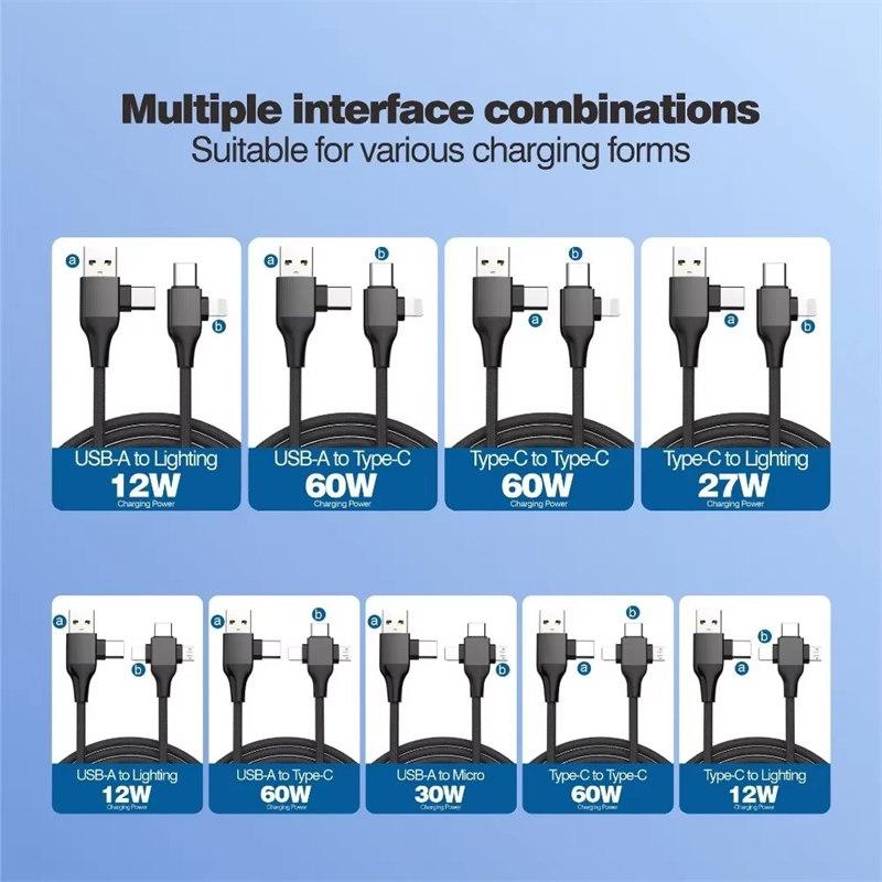 4-в-1 USB C кабель для зарядки с разъемом Type-C 5-в-1 USB-кабель Type C PD 65 Вт 27 Вт быстрая зарядка для iPhone Samsung Xiaomi Android