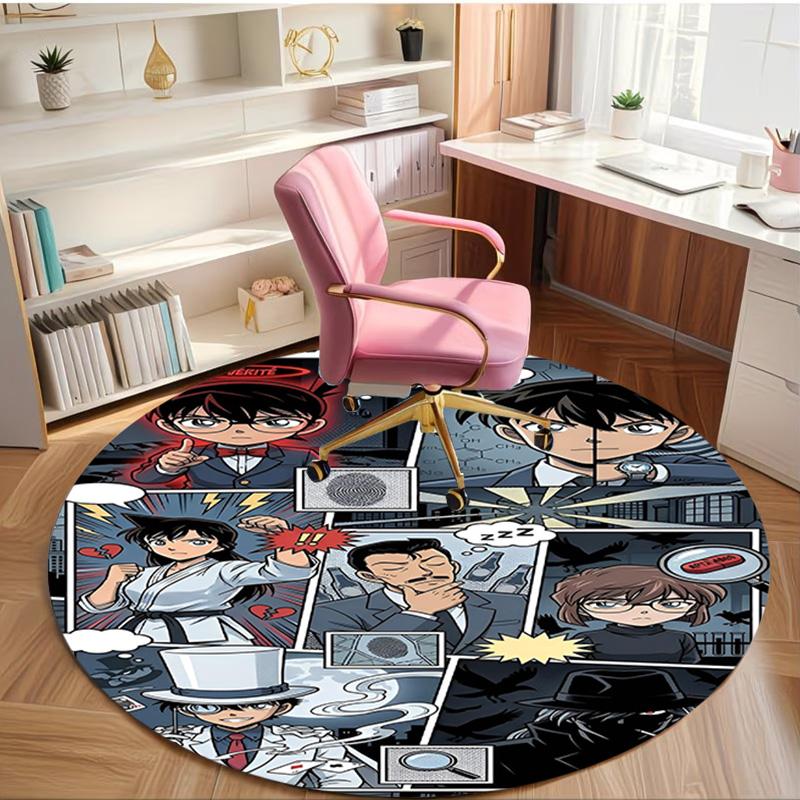 Detective Conan Print Round Rug, Washable Floor Carpet, For Entryway Dorm Laundry Room Office Study, Home Decor Birthday Christmas Gift