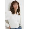 White Woven Balloon Sleeve Basic Stylish Cotton Shirt