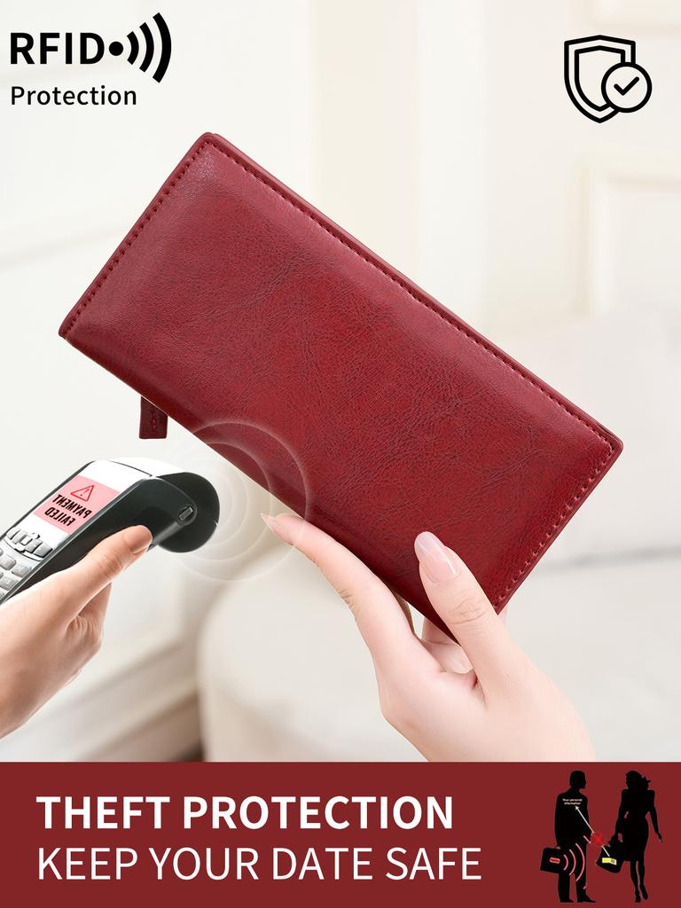 Минималистичный ультратонкий женский кошелек с RFID-защитой, держатель для кредитных карт, складной длинный женский кошелек, однотонный, портативный клатч