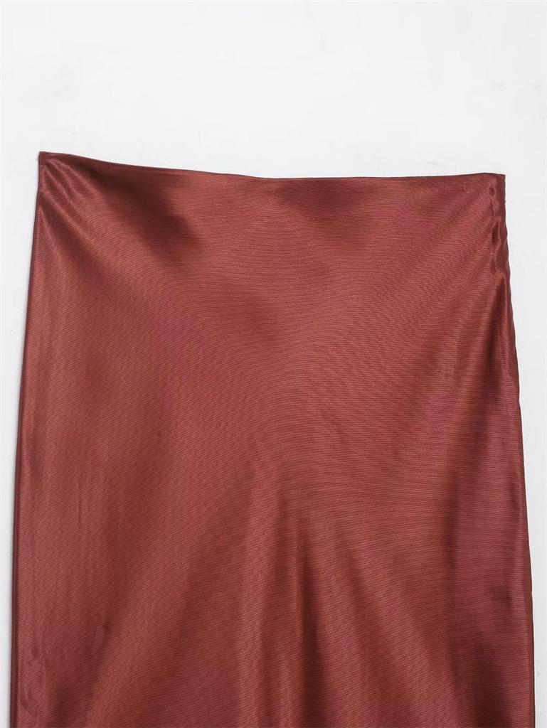 Женская европейская и американская юбка из шелкового атласа с блоками цвета и кружевной отделкой