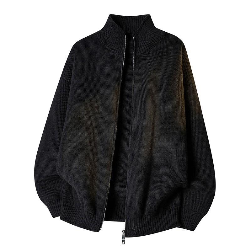 Mens Stand Collar Zip-Up Knit Cardigan Casual Comfortable Sweater Loose Fit Long Sleeve Fall Winter
