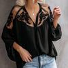 Женская шифоновая блузка, уникальный прозрачный кружевной тканевый модный топ с цветочной вышивкой