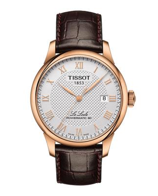 Мужские часы Tissot Le Locle Powermatic 80 с серебристым циферблатом и кожаным ремешком (T0064073603300) [Официальный импорт]