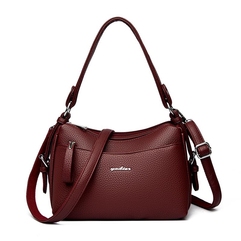 Daily Commuting Two Layers Casual Tote Hand Bags Quality Oil Pu Leather Shoulder Crossbody Bags for Women Mother's Handbags