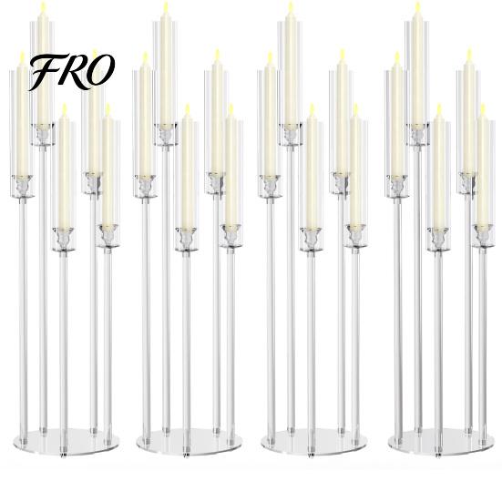 Festive Atmosphere Candle Holders 4/8Pcs Acrylic Candelabra Set with 5-Arm, Clear Wedding Party Centerpiece for 0.87" Decorative Flicker LED Candles,