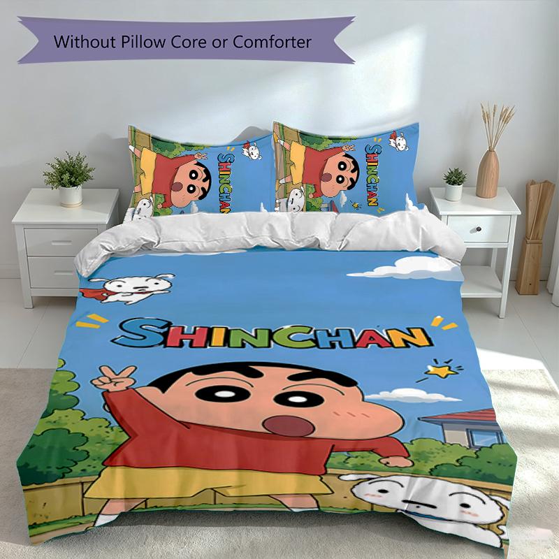 3pcs Crayon Shin-chan Duvet Cover Set, Includes 1 Duvet Cover and 2 Pillowcases,Skin-Friendly&Comfortable Fabric,Suitable Bedding Sets
