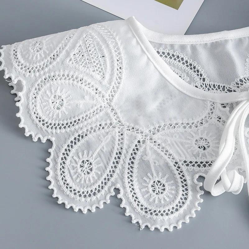 Summer Dress Fake Collars for Women Hollow Out Floral Embroidered Detachable Collar Cotton Polyester False Collar Accessories