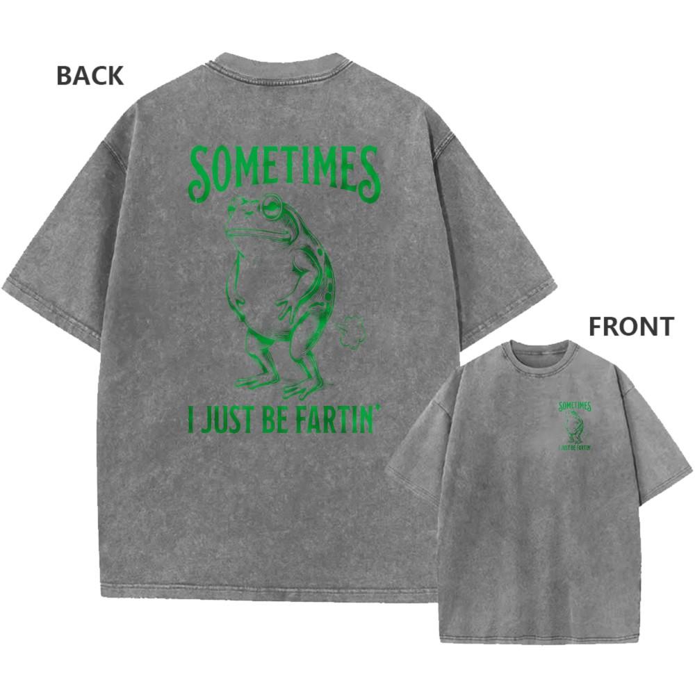 Mens Vintage Oversized Washed TShirt Retro Funny Frog Humor Graphic Casual Tee