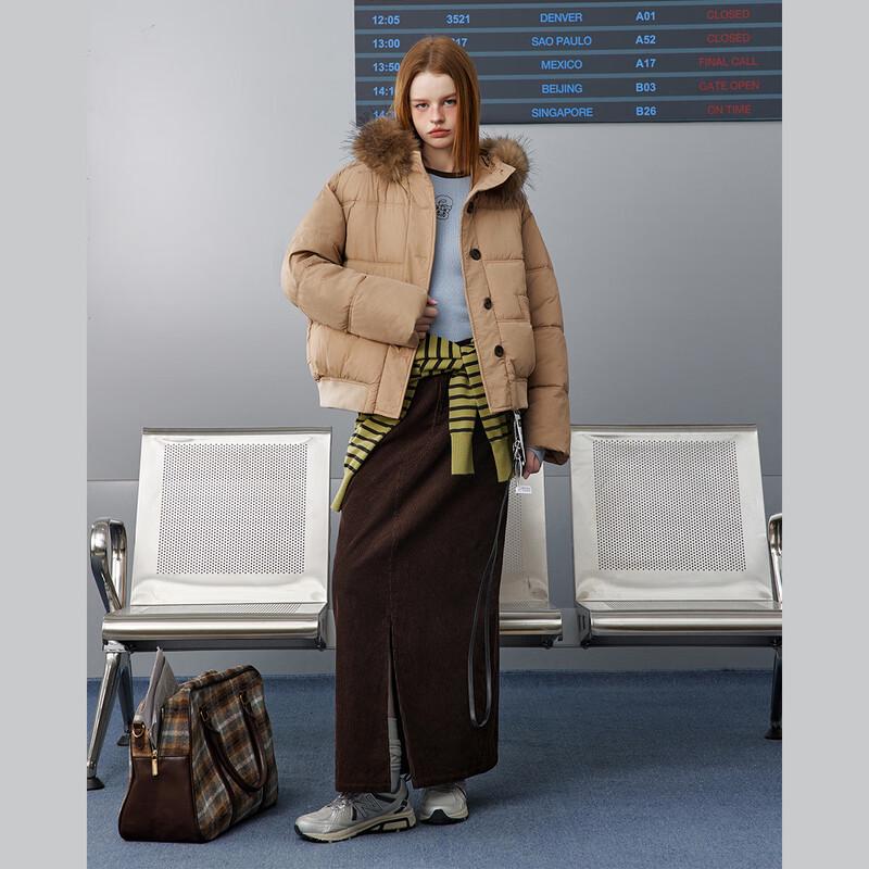 unifree Retro Hooded Padded Jacket with Fur Collar