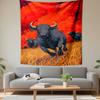Black Bulls Stampede Red Sky Yellow Grass Illustration Art Printed Tapestry for Living Room Dorm Decor