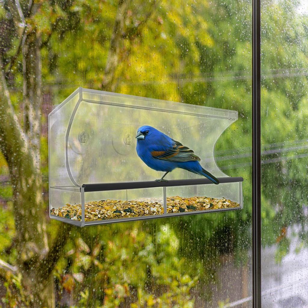 Clear Window Bird Feeder Acrylic Birdhouse Box With Strong Suction Cups Clear Window Bird Feeder For Cats For Kids Adults