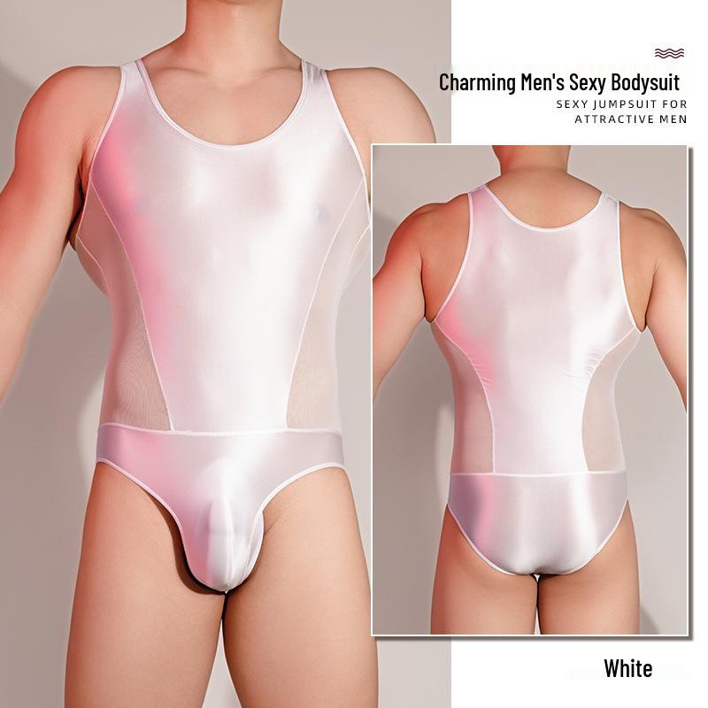 Мужской Прозрачный Эротический Боди без Рукавов - Блестящий, Высокоэластичный, Дышащий, Формирующий Мышцы