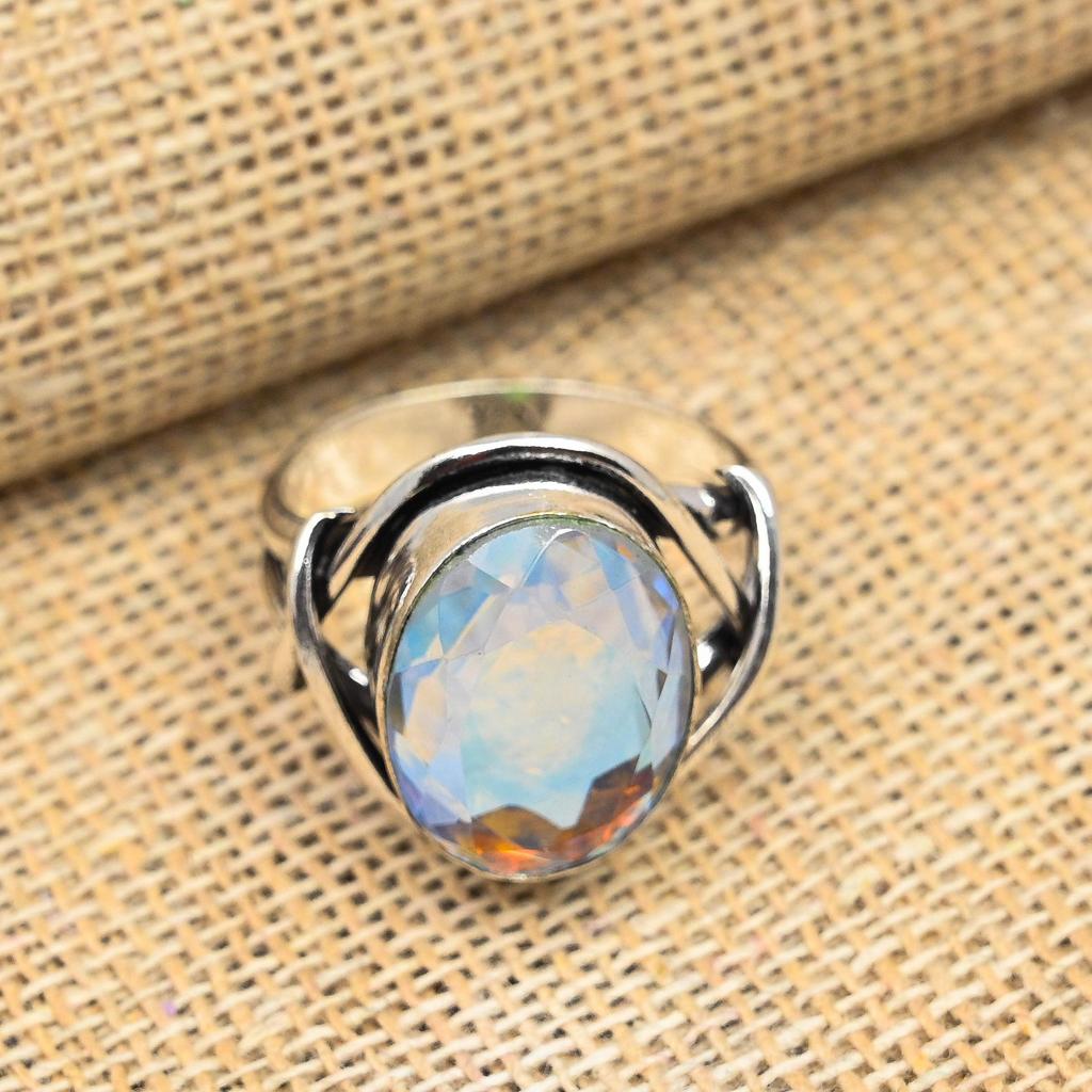 Gorgeous Rainbow Mystic Topaz Gemstone Handmade 925 Solid Sterling Silver Jewelry Ring For Women