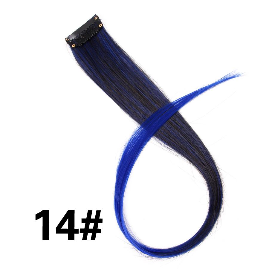 Clip In One Pieces Hair Extensions Straight Ombre Purple Blue Pink Extension Hair Women Synthetic False Fake Hair