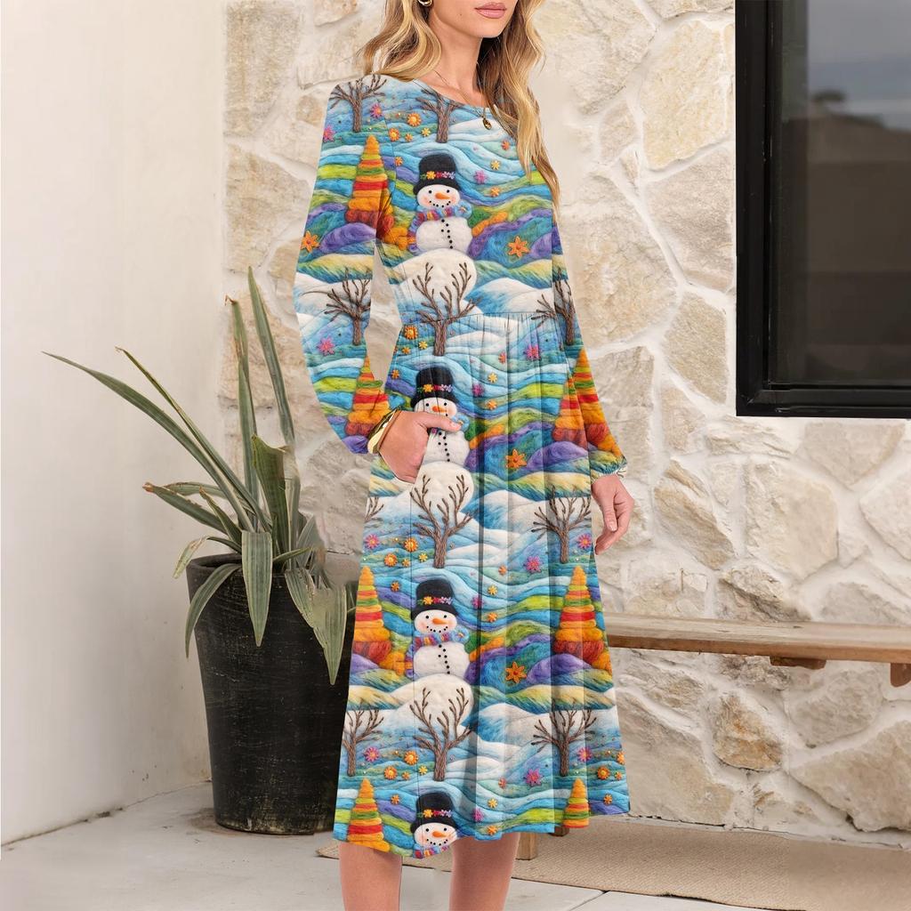 Женское модное свободное платье с круглым вырезом и рождественским принтом