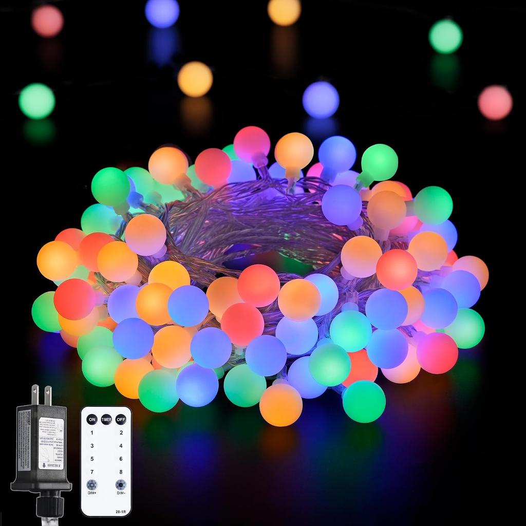 JMEXSUSS 100 LED Globe String Lights Indoor Bedroom, 33ft Classroom Lights | Connectable Warm White Christmas Lights Plug in with Remote, 8 Modes