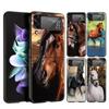 Running Horse Animal Phone Case For Samsung Galaxy Z Flip3 Flip4 Flip5 Shell For Z Flip 3 Flip 5 4 5G Black Hard Folding Cover