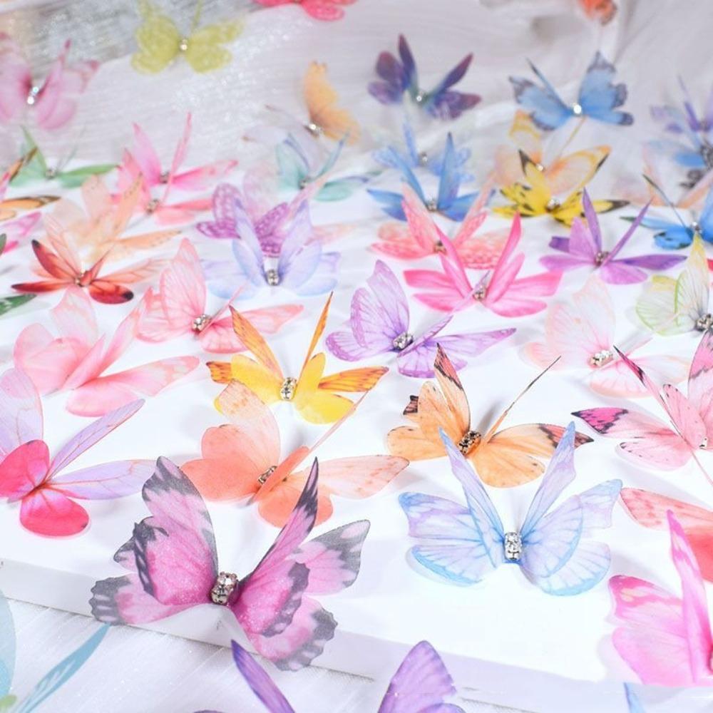 50 шт. Аппликации-бабочки из органзы градиентного цвета, аксессуары для заколок для волос