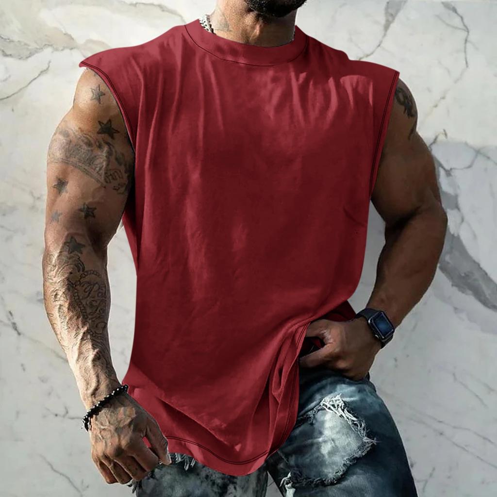 Летний мужской однотонный поглощающий пот дышащий жилет без рукавов с принтом и расширяющимся плечом