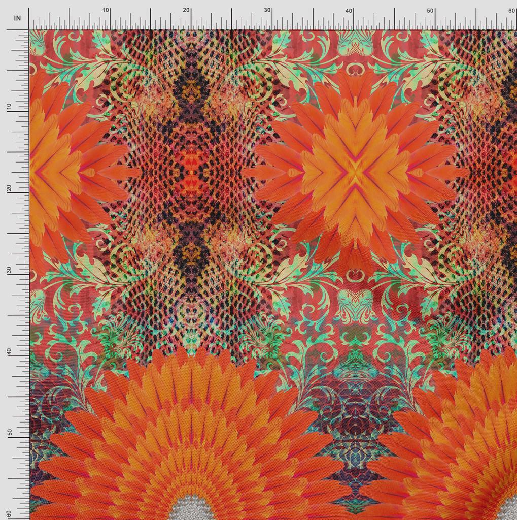 Soimoi Японская креп-сатиновая ткань с цветочным принтом и перьями, декоративная ткань с принтом, 42 дюйма