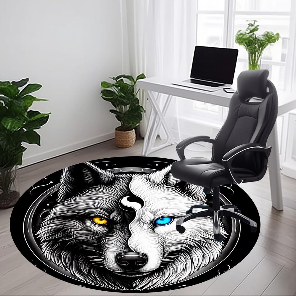 1pc Wolf YinYang Office Round Area Rug, Under Office Chairs Bedroom Living Room Home Decor, Room Deco, Available in Various Sizes