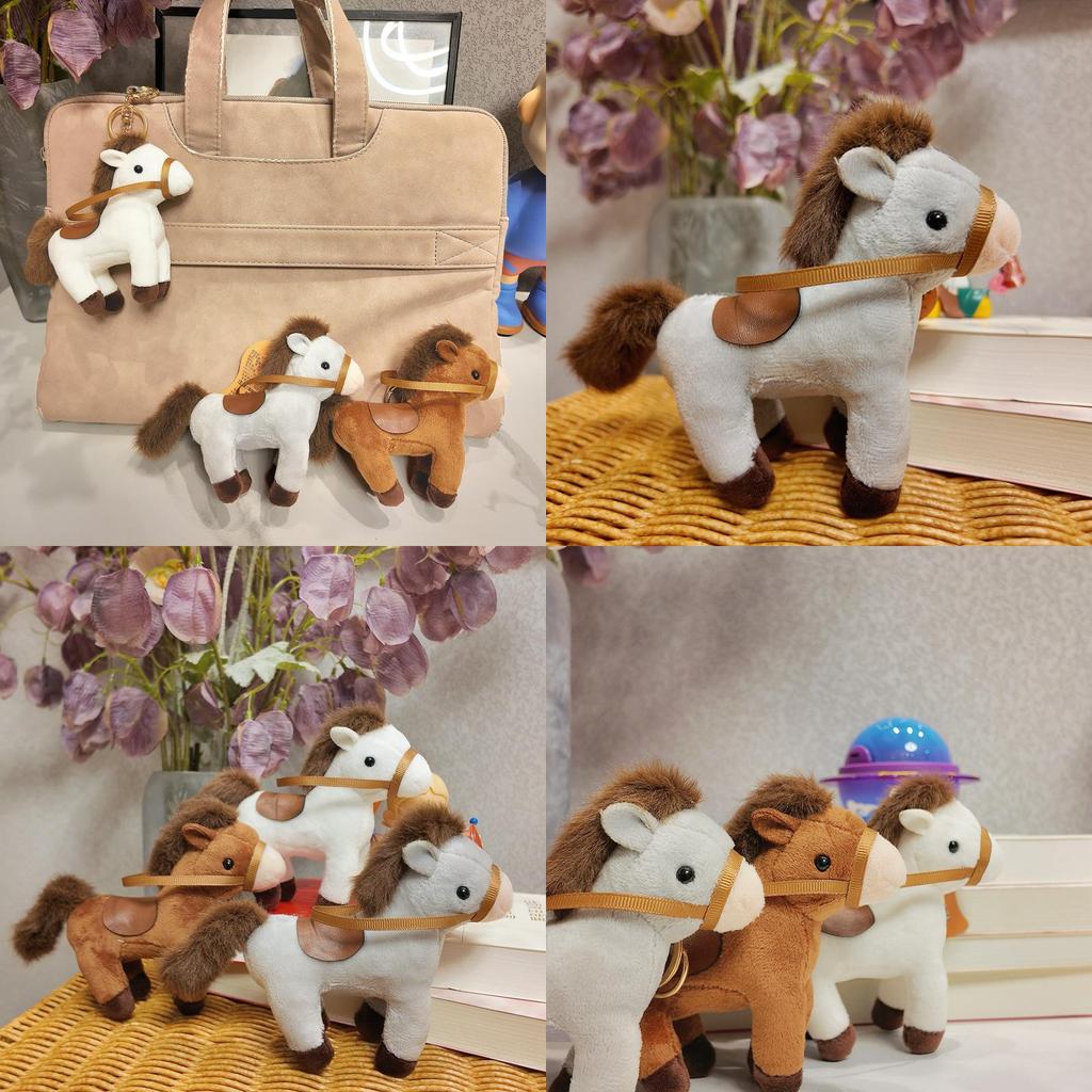 Cute Horse Plushie Keychain With Pp Cotton Filling Soft Short Fur Animal Decor Gift