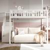Bunk Bed for Children 140*200 with Staircase, High Bed made of Solid Wood with Safety Railing, Star and Moon Decoration. White