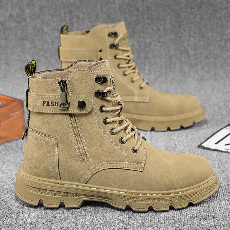 Fashion Men's Boots Trendy Motorcycle Ankle Boot 2025 New High Top Leather Boots for Men Non Slip Platform Work Safety Boot Botas Hombre
