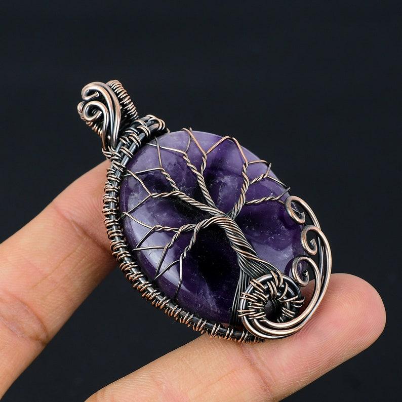 Tree of Life Amethyst Pendant Copper Wire Wrapped Pendant Amethyst Gemstone Pendant Copper Handmade Pendant Gift For Her Amethyst Jewelry