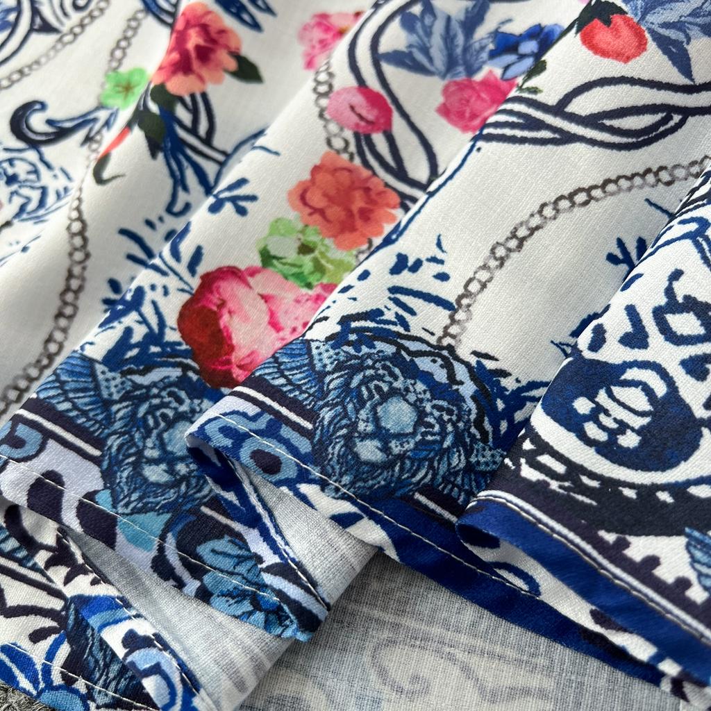 Весна Осень Женские Винтажные Принты V-образный вырез Расклешенные Рукава Длинные Макси Праздничные Пляжные Платья