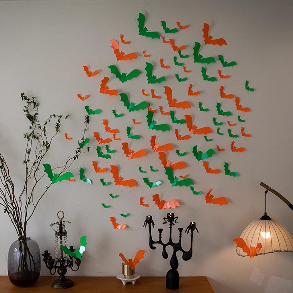 Черные и розовые наклейки на стену в виде летучих мышей на Хэллоуин для украшения детской комнаты и создания праздничной атмосферы