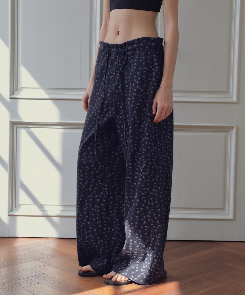 CITTA Flower Waffle Wide Pants_Ctb577(Navy)