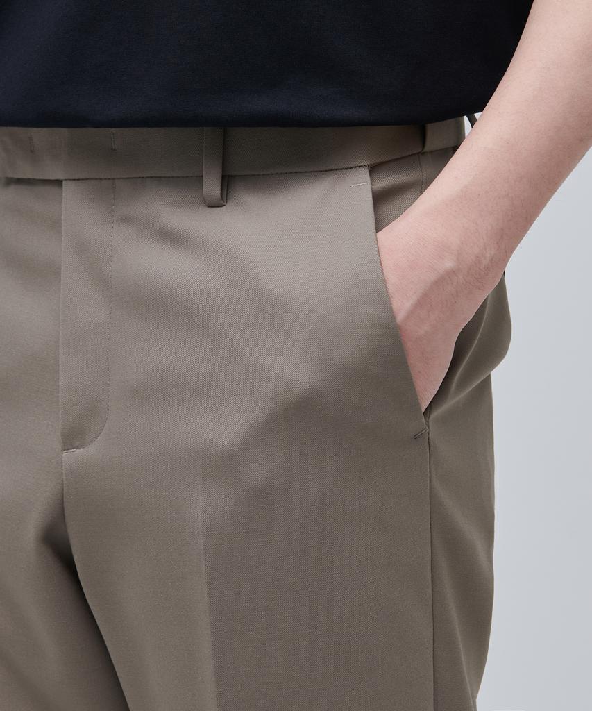 MUSINSA STANDARD Wool Blend Relaxed Tapered Hidden Banding Crop Slacks [Dusty Beige]