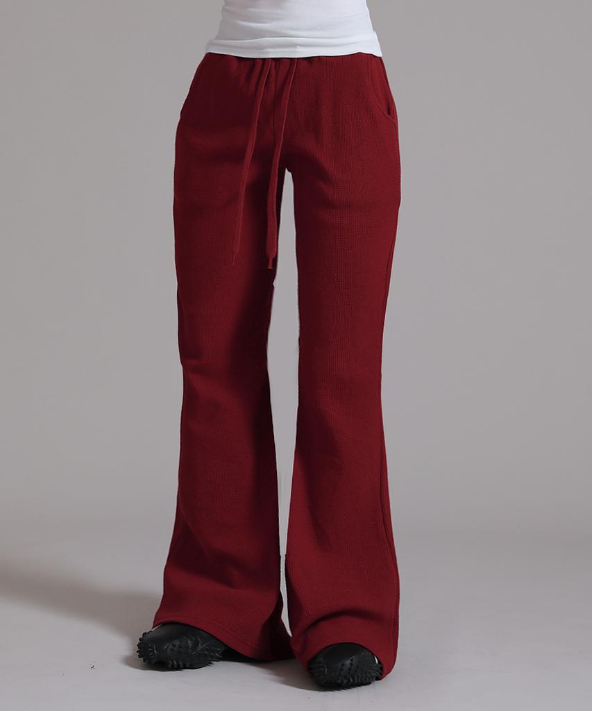 LIKE THE MOST Waffle Bootcut Elastic Pants_Wine