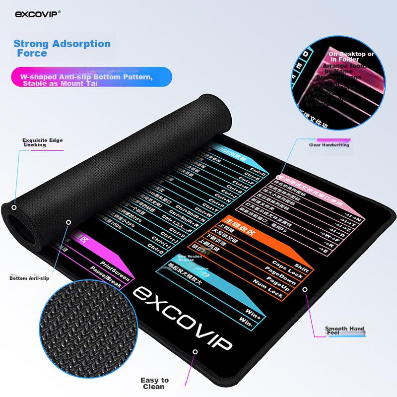 EXCO Large Keyboard Mouse Pad with Shortcut Keys, Office-Specific Laptop Computer Software Mouse Pad, Shortcut Key Lock Edge Keyboard Large Mat 9141