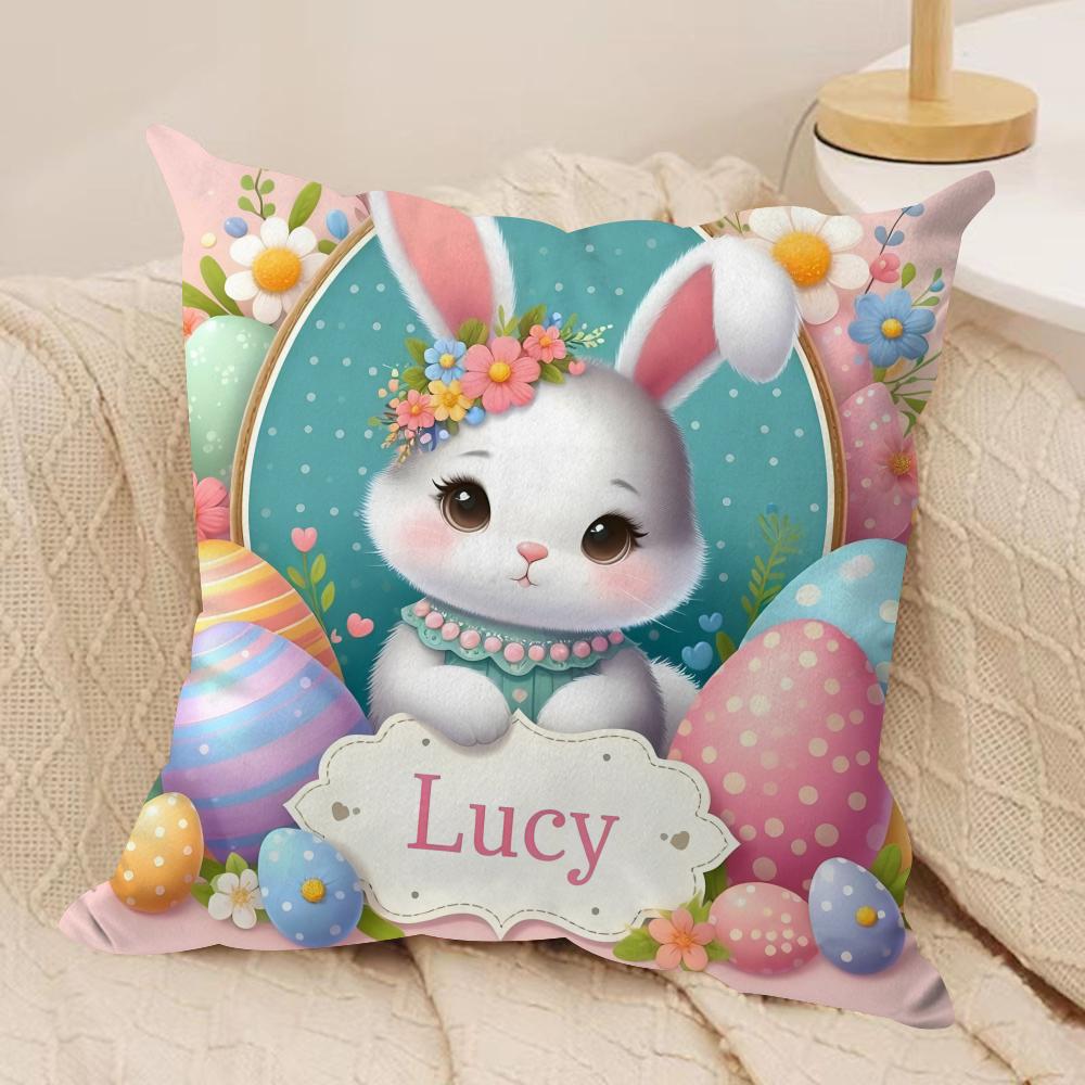 Easter eggs Rabbit Cushion Cover Silky Short Plush Invisible Zipper Dustproof Sofa Pillow Case for Home Decor