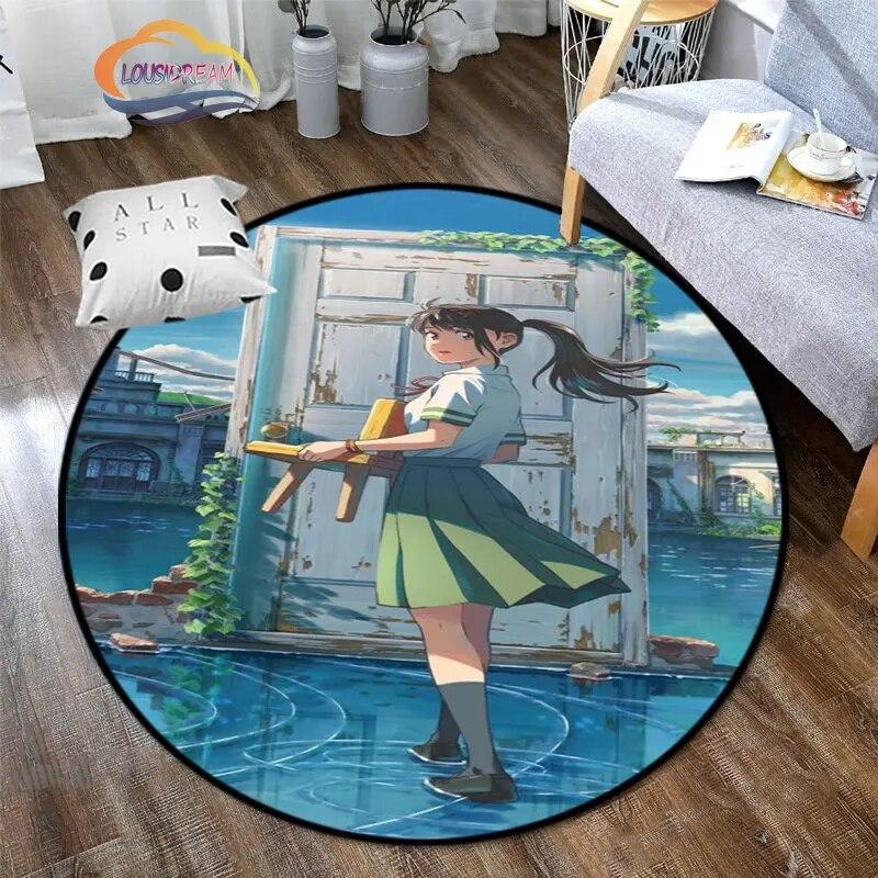 Круглый ковер с рисунком аниме Suzume, декоративный круглый коврик с 3D принтом для детей или девочек, коврик для спальни, гостиной