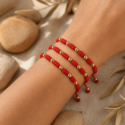 Go2boho Браслеты из бусин Красная нейлоновая нить Плетеная шарообразная конструкция Покрытие 18K золотом Модные унисекс Подарок Украшения