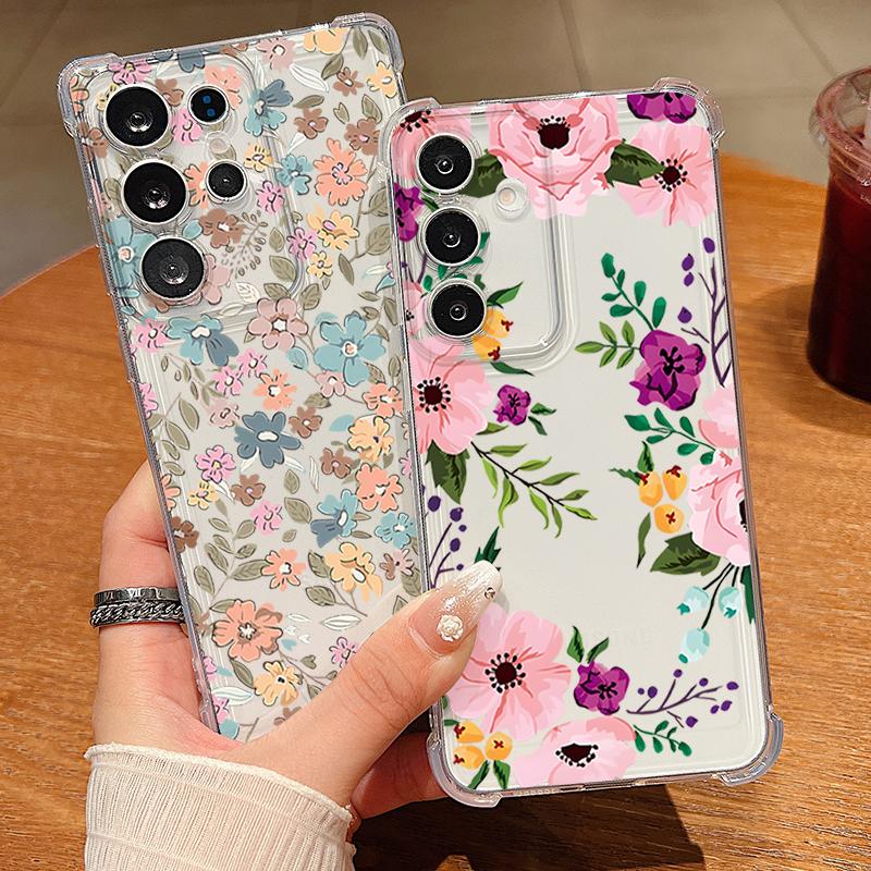 Романтичный Цветочный Узор Чехол для Телефона Для Samsung Galaxy S26 S25 S24 S23 Ultra S22 Plus S21 S24 S25 FE Прозрачный Ударопрочный Мягкий Чехол