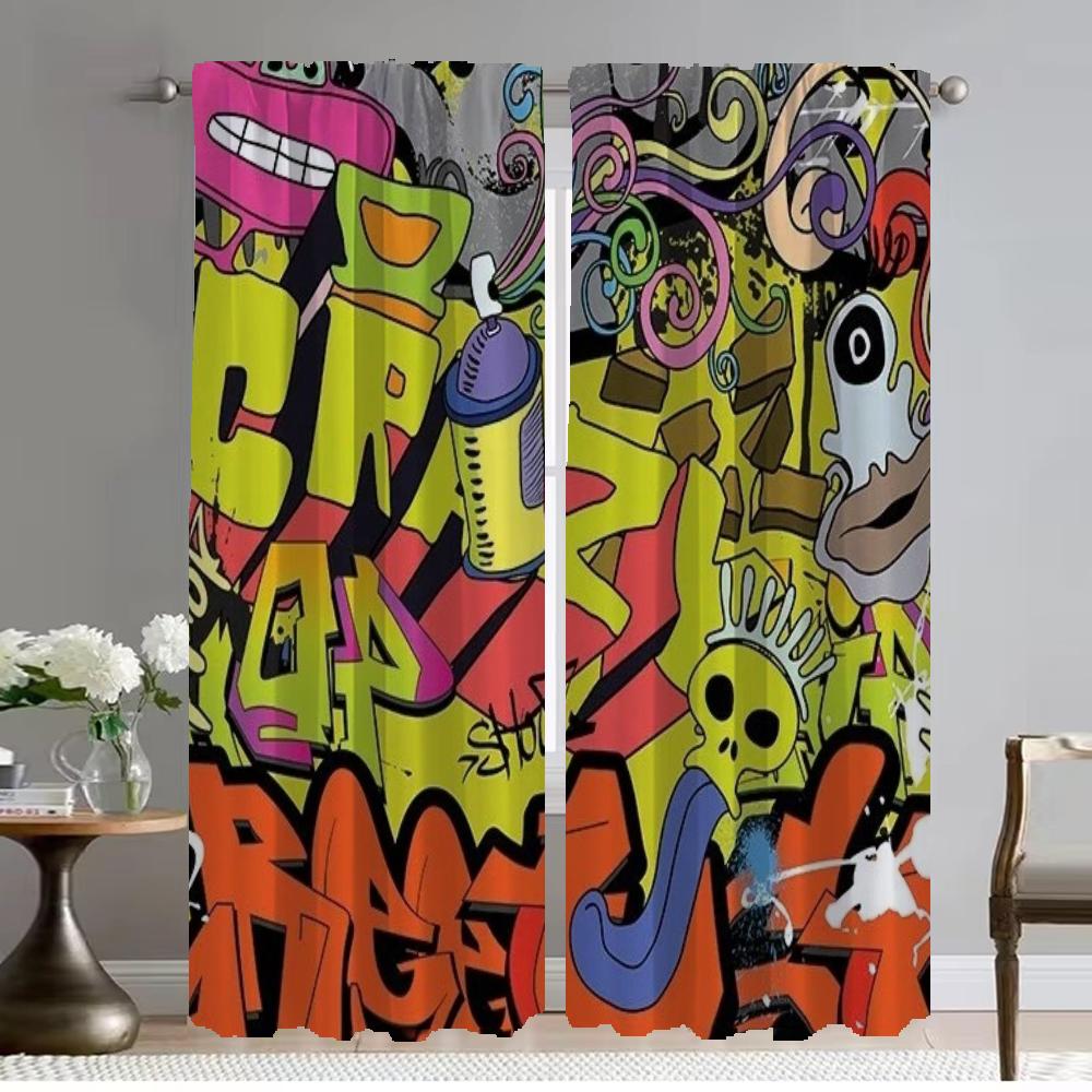 Современные шторы для гостиной, 2 шт., хип-хоп, граффити, затемняющие шторы, домашний интерьер, шторы для камеры, перегородки для детей