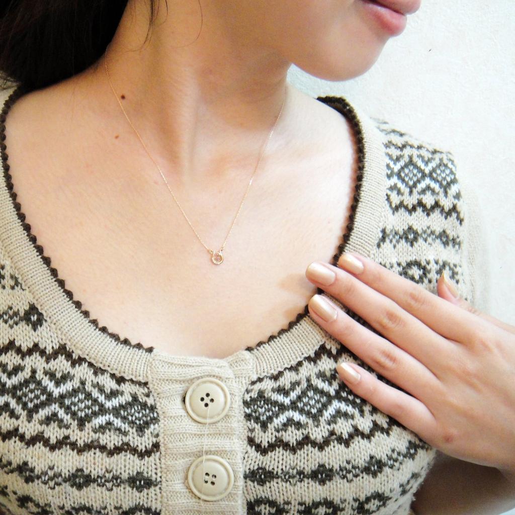 Miwahouseki Happy Horseshoe Choice of Birthstone Pink Gold Diamond Necklace September Pink Sapphire [Miwahouseki] &