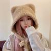 Bear Ears Woolen Knitted Hat for Women In Winter  Showing Face Small Plush  Cute Ear Protection  Warm Big Headband Cold Hat
