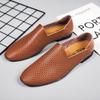 Мужские мокасины из натуральной кожи, модная мужская деловая обувь, дышащая мужская обувь без застежек, ажурные туфли для вождения, летние мокасины